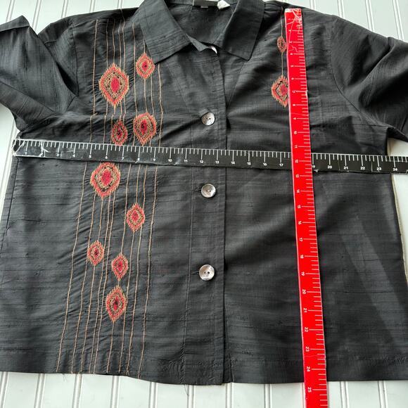 Chico's Design jacket 100% silk embroidered red diamond patterns Size L - Picture 9 of 12